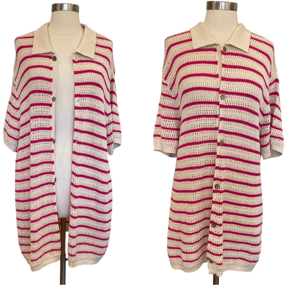 Zara Oversized Crochet Knit Cardigan With Stripes Size XL - Picture 2 of 8